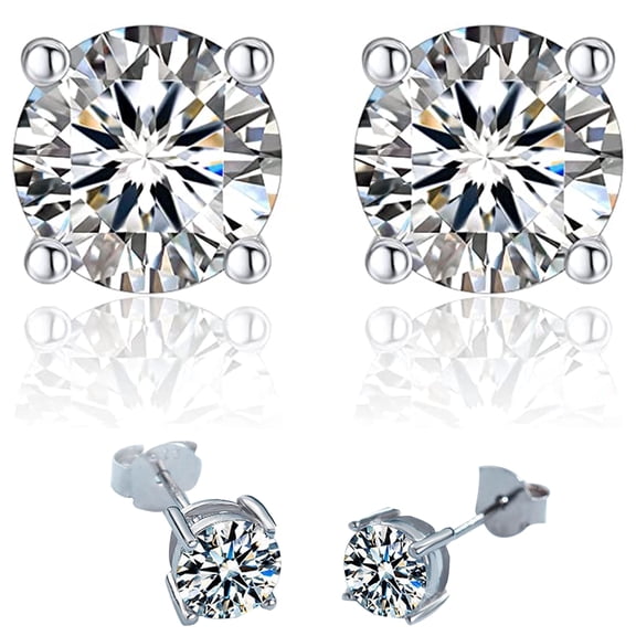 Moissanite Stud Earrings, D Color Brilliant Round Cut Lab Created Diamond Earrings 18K White Gold Plated for Women Men