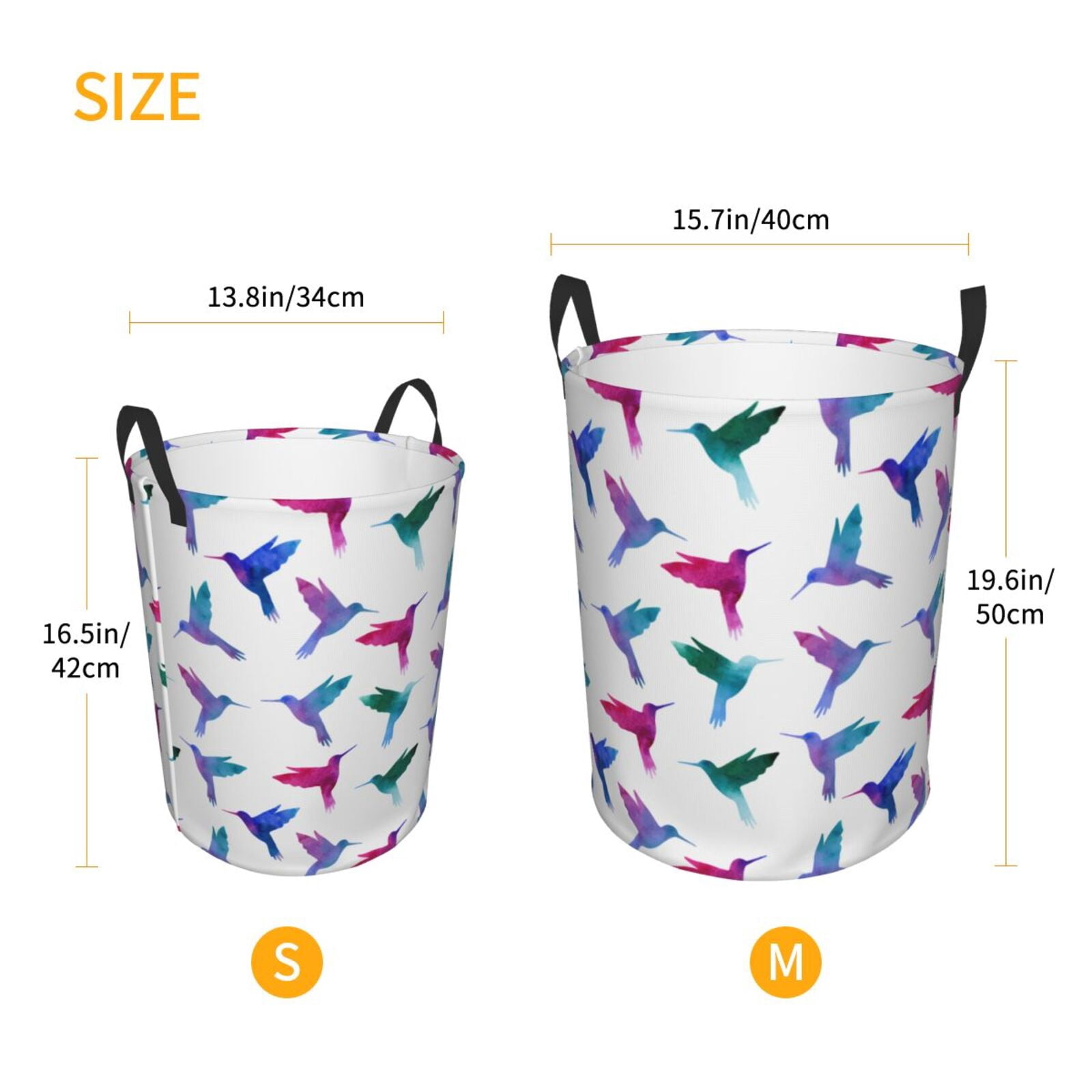Large Laundry Basket with Handles - Colorful Hummingbird Print Kids Baby Dirty Clothes Laundry Hamper for Bedroom Aesthetic