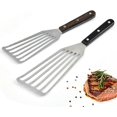 thumbnail image 1 of Fish Spatula, 2 pieces (11 inches and 12.5 inches), professional fish spatula, wooden handle, grill spatula, stainless steel fish spatula, non-stick f, 1 of 5