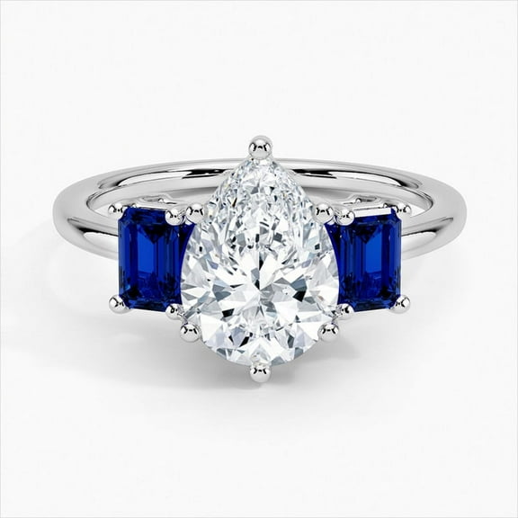 Dash Jewel Pear Cut 2.6 Ct Lab Created Diamond Wedding Ring - 14K White Gold Plated Sapphire Wedding Ring - Three Stone Sapphire Ring - Birthday Gifts - 23rd Anniversary Gifts Not Too Expensive