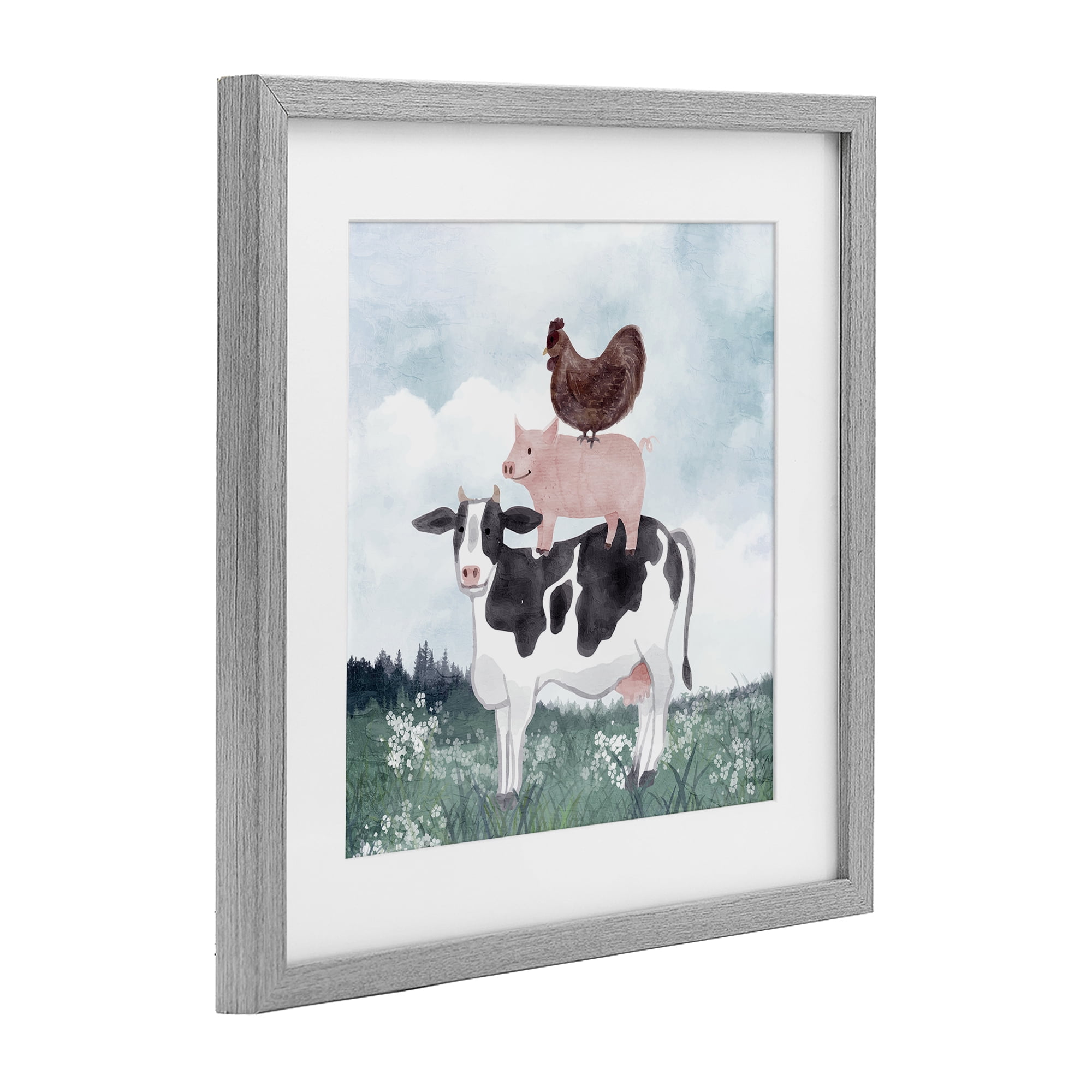 Stupell Industries Muted Stacked Farm Animals Gray Framed Print Under Glass, design by Kim Allen
