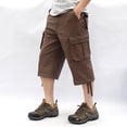 thumbnail image 3 of SWSMCLT Men's Cargo Capris Soft Cotton Loose Casual Spandex Mid Rise Button Fly Pocket Gaucho Cropped Pants Coffee 44, 3 of 4