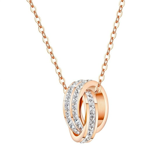 Stainless Steel Gold Double-Ring and Diamond-Encrusted Necklace for Ladies' Jewelry as a Souvenir