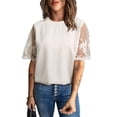 thumbnail image 1 of Qmyliery Women's T-shirt, Summer  Lace Short Sleeve Round Neck Female Blouse Tops, 1 of 2