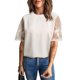 thumbnail image 1 of Txlixc Camiseta de Mujer, Verano Adulto Color sólido Encaje Manga Corta Cuello Redondo Blusa Mujer Tops Txlixc Moda, 1 of 2