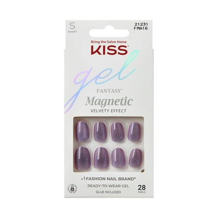 KISS Gel Fantasy Magnetic Press On Nails, 'Velvet Spark', Purple, Short Oval, 28 Count