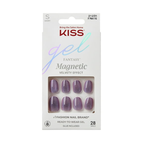 KISS Gel Fantasy Magnetic Press On Nails, 'Velvet Spark', Purple, Short Oval, 28 Count