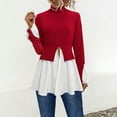 thumbnail image 2 of Long Sleeve Turtleneck Shirts for Women Peplum Hem Casual T-Shirt Fashion Fall Casual Loose Fit Patchwork Blouses (Red M), 2 of 6