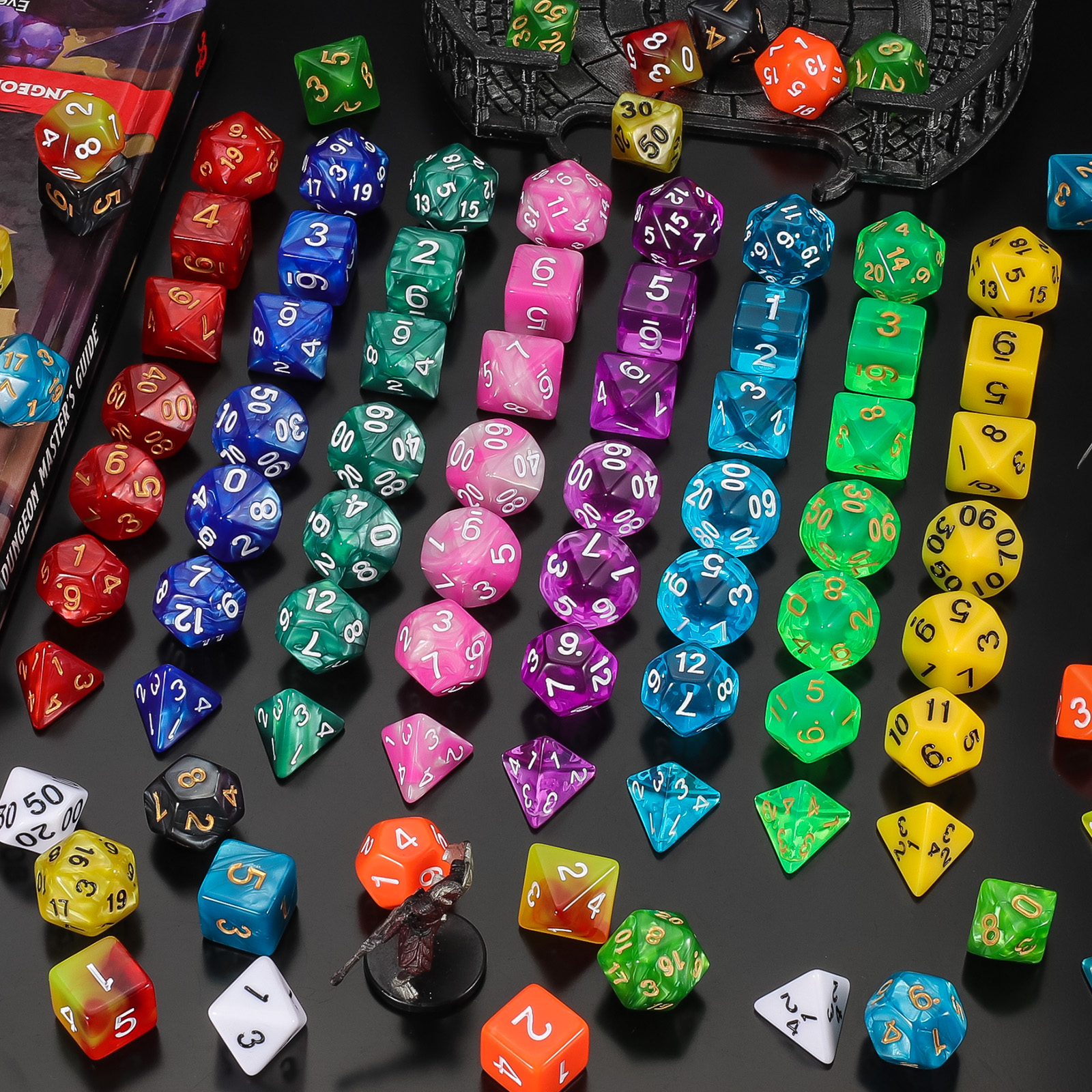 CiaraQ DND Dice Set 15 X 7 Polyhedral Dice (105pcs) with 1 Large Flannel Bag,for Dungeons and Dragons RPG MTG Table Games