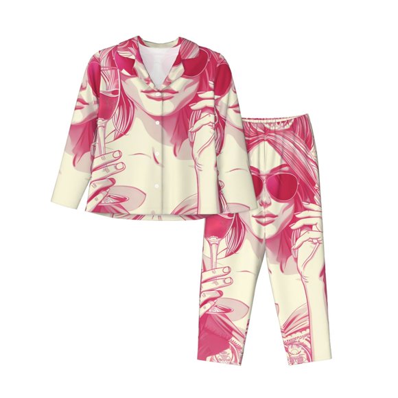 Balery Ace Of Diamonds Lady Conjunto de Pijama con Estampado para Mujer, Conjunto de Dos Piezas con Manga Larga, Ropa de Dormir Suave con Bolsillos, Pijamas Cómodos-Medium