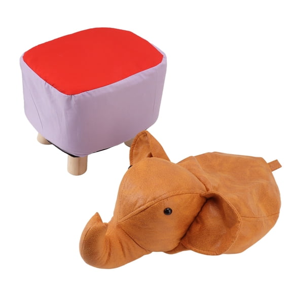 M Buder Animal Footstools Lovely Cartoon Innovative Elephant Upholstered Stool for Nursery Bedroom Playroom Living Room Decor Orange (11.8 in / 30 cm)