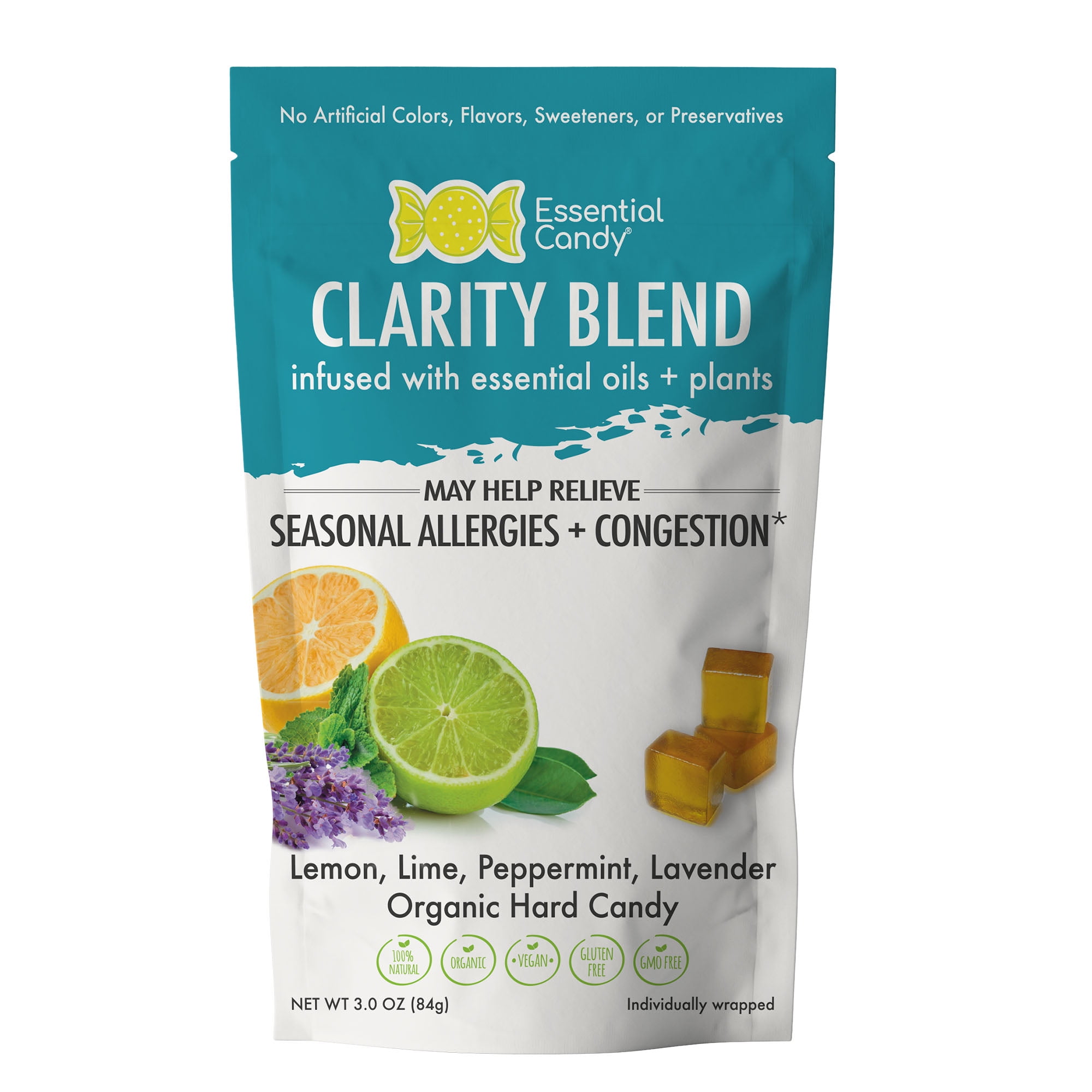 Essential Candy, Clarity Blend, Lemon Lime Peppermint Lavender Organic Hard Candy, 3oz