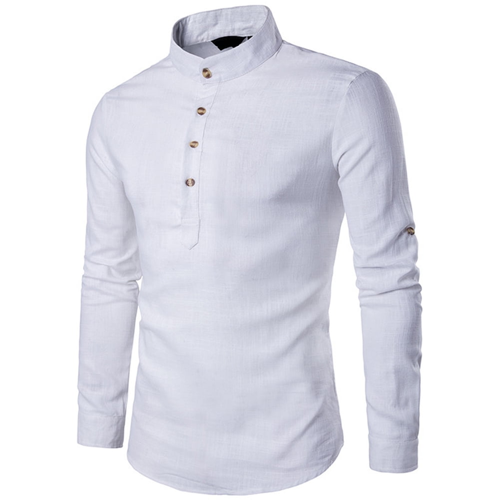 Lutratocro Men Slim Pocket Long-Sleeve V Neck Muslim Shirt