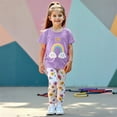 thumbnail image 4 of Girls Floral Lounge Set Size 6 Two Piece Cotton Fall Outfits Cute Short Sleeve Tees Leggings Summer Cute Clothes 4 Years, Purple, 4 of 7