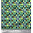 thumbnail image 1 of Soimoi Rayon Fabric Check & Brush Stroke Abstract Print Sewing Fabric Yard 56 Inch Wide, 1 of 1