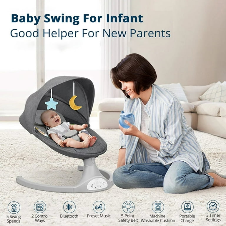 Baby Swing for Infant, Electric Bluetooth Music Bouncer Rocker with 5 Sway  Modes, 3 Timing, Gray