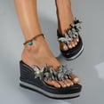 thumbnail image 4 of Rokment Women's Sparkly Rhinestone Butterfly Platform Wedge Flip Flops Bridal Bling Chunky High Heels Slip on Thong Sandals Beach Summer Dress Shoes Black Size 6.5, 4 of 7