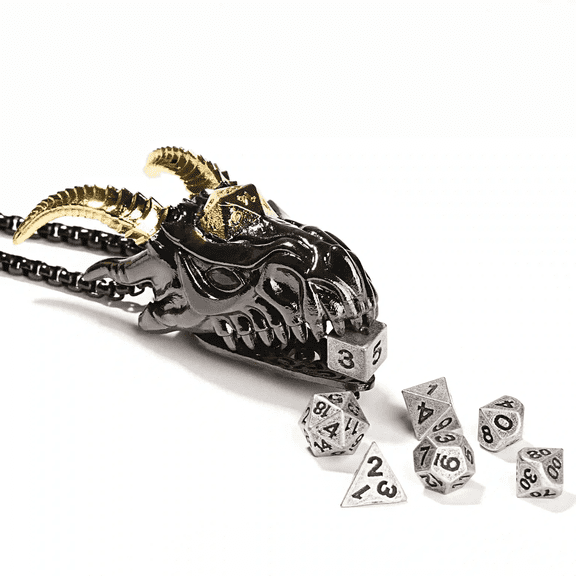 HOONGKAI Mini DND Dice,Metal Dice Set with Dragon Head Shell, Cool DND Dice for Dungeons and Dragons D&D RPG MTG Table Games for 5 Years & up, All Ages