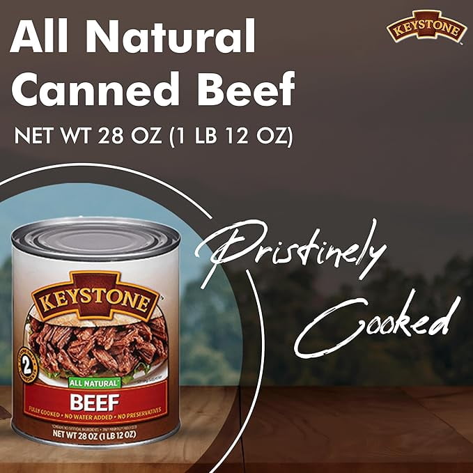 (6 Pack) Keystone All Natural Canned Beef, 28 oz – Fully Cooked, Ready to Eat Canned Meat for Emergency Food Storage, Long Shelf Life, Camping & Survival