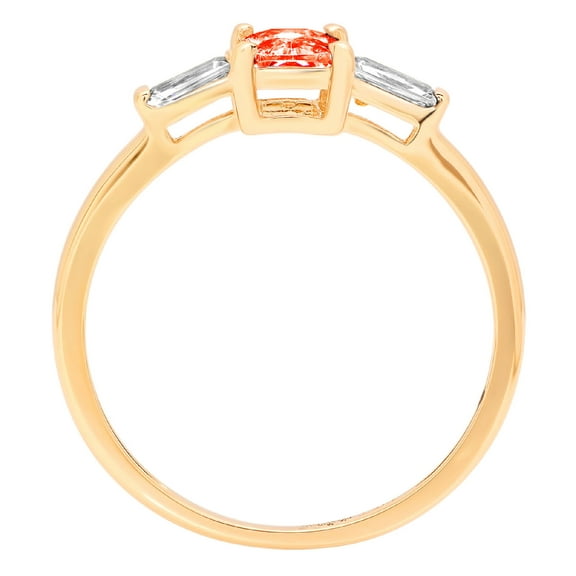 0.8 ct Emerald Cut Simulated Red Diamond Three-Stone Engagement Ring for Women in 18K Yellow Gold