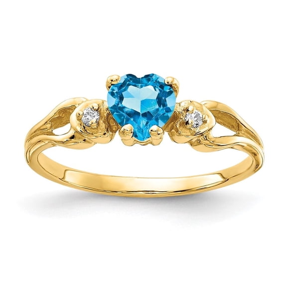 Auriga Fine Jewelry 14K Yellow Gold 5mm Heart Blue Topaz AA Diamond Ring for Women Size 6