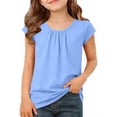 thumbnail image 1 of EGNMCR Children's Spring And Summer Solid Color Short Sleeves Round Neck Pleated T-shirt Top For Kids Children polyester top, 1 of 7