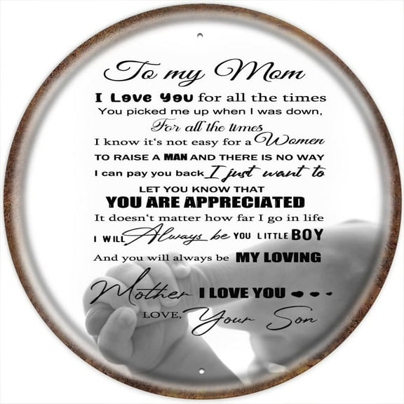 to My mom from Son Round Metal Tin Sign,Birthday Gifts for Mum,Mom Gifts for Mother Stepmom, Inspirational Quote Sign for Home Bedroom Wall Decor Retro Wall Sign 12x12 Inches