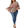 thumbnail image 2 of Agnes Orinda Women's Plus Size Valentines Day Floral Blouses V Neck Ruffle 3/4 Sleeves Babydoll Peplum Tops 1X Orange Black, 2 of 6