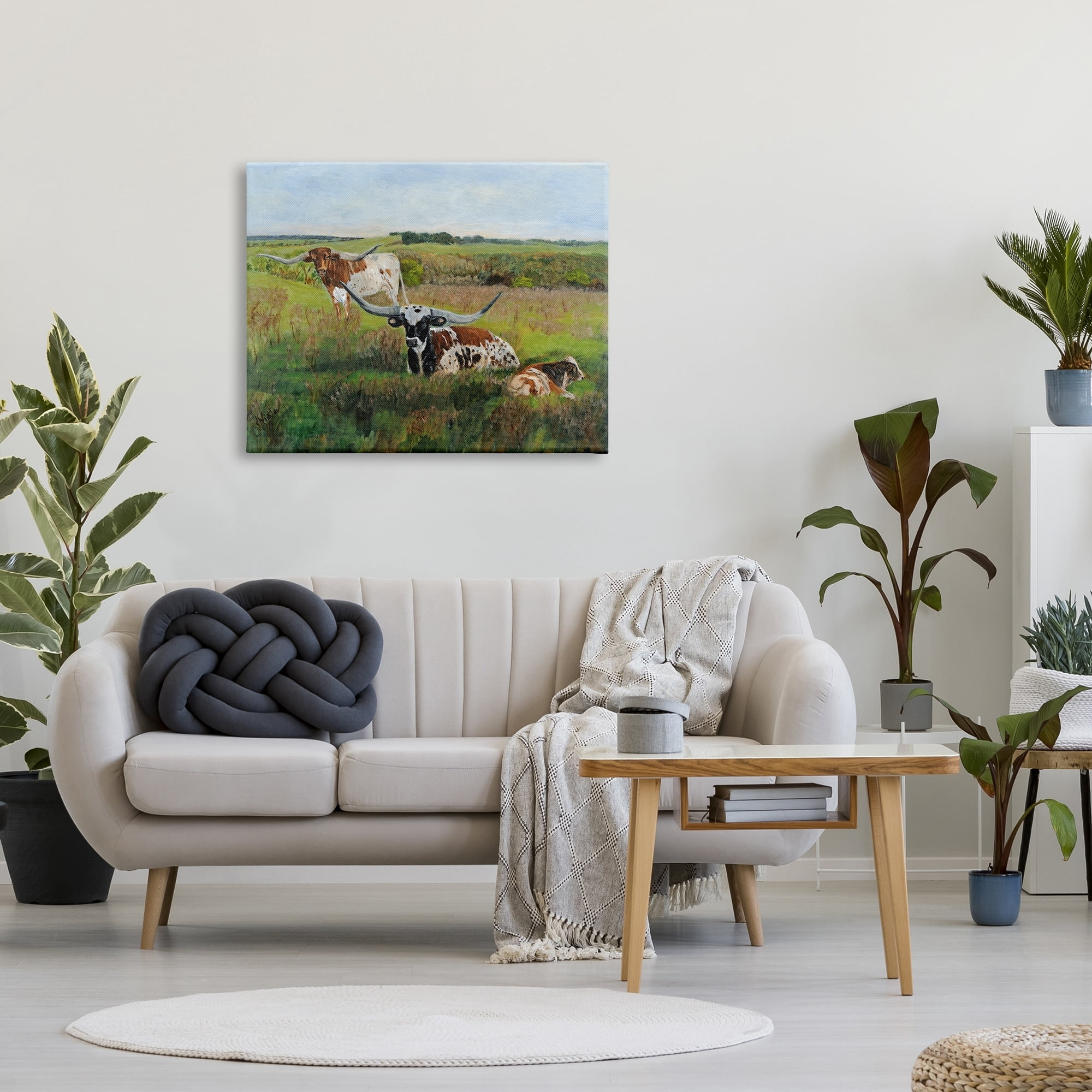 Stupell Country Pasture Longhorn Cattle Animals & Insects Painting Gallery Wrapped Canvas Print Wall Art