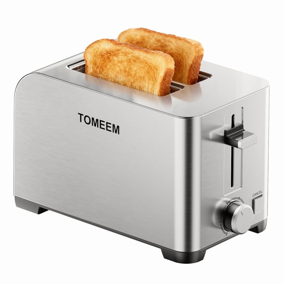 Tomeem 2-Slice Toaster with 6 Shade Settings, Removable Crumb Tray and Self-centering Guide, Stainless Steel