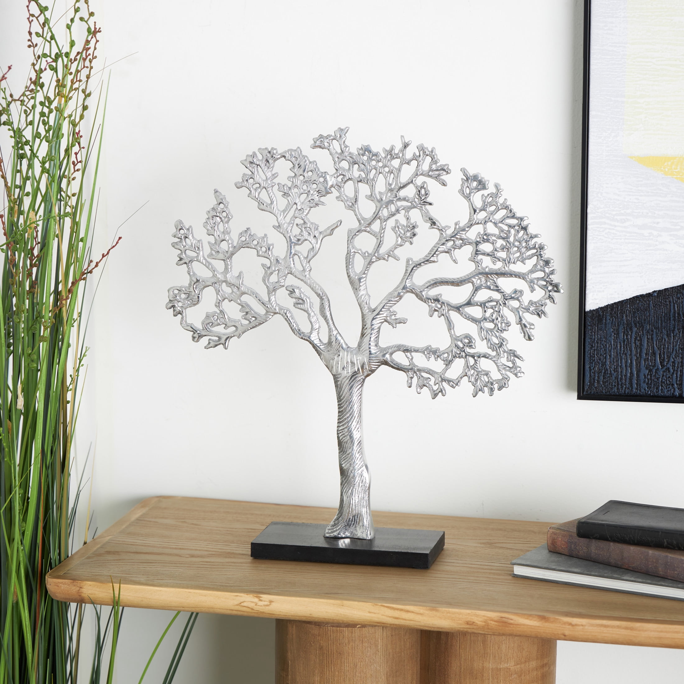 17" x 19" Silver Aluminum Metal Tree Sculpture, by DecMode