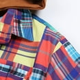 thumbnail image 4 of IYTR Mens Hooded Fake Two-piece Jacket Long Sleeve Jacket Loose Hooded Fake Two-piece Jacket with Pocket Zipper Hooded Neck Plaid Blue M, 4 of 5