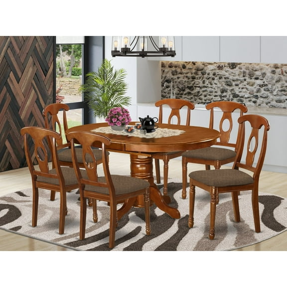 East West Furniture AVNA7-SBR-C 7 Piece Dining Room Set-Dining Table With Leaf and 6 Dining Chairs