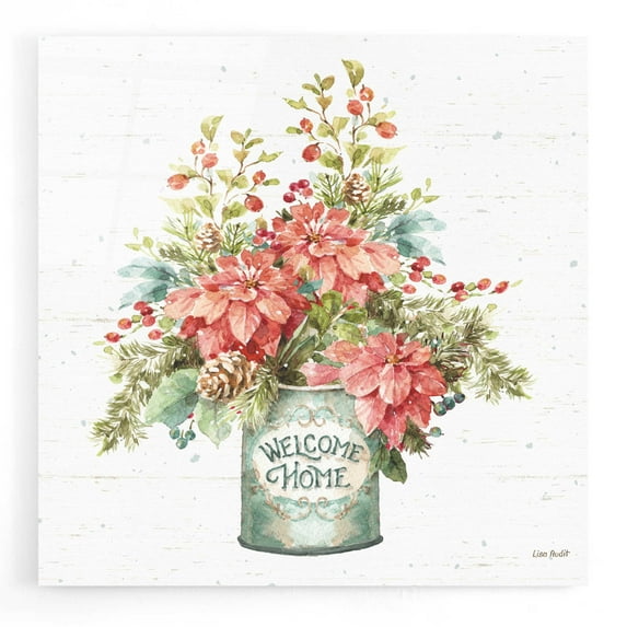 Epic Art 'Our Christmas Story Bouquet on Birch' by Lisa Audit, Acrylic Glass Wall Art, 12"x12"