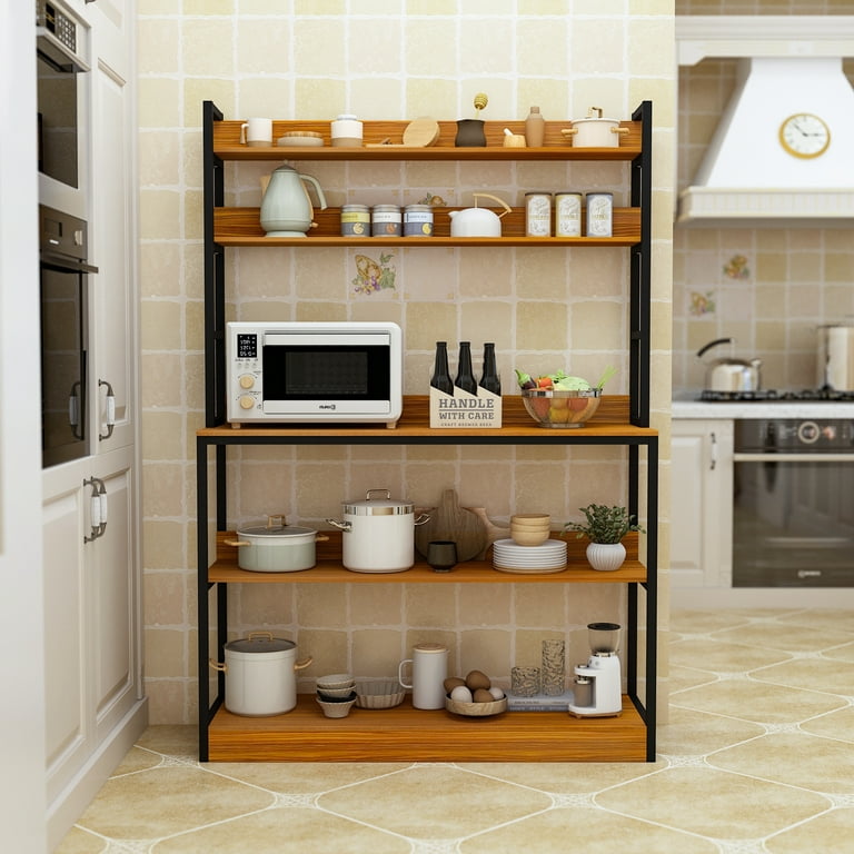Kitchen Bakers Rack with Hutch, 5-Tier Kitchen Utility Storage Shelf - N/A - Brown