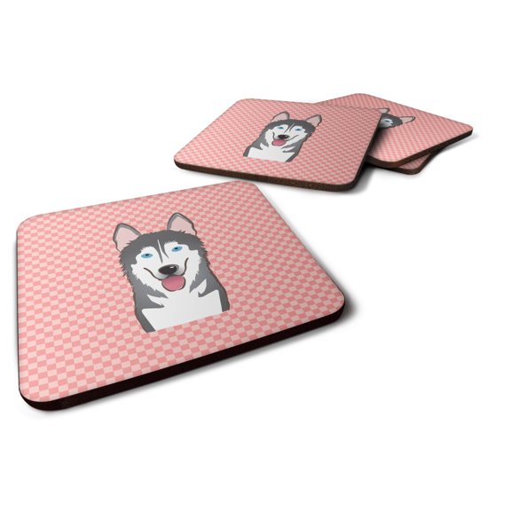 Carolines Treasures BB1218FC Checkerboard Pink Alaskan Malamute Foam Coaster Set of 4 3 1/2 x 3 1/2 multicolor