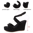thumbnail image 5 of Platform Wedge Sandals Women Open Toe Suede Heels Fashion Studded Crooss Strap Comfy Arch Support Slingback Pumps Black Size 7, 5 of 7