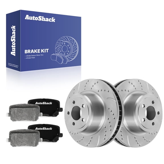 AutoShack Rear Vented Drilled & Slotted Silver Zinc Coated Brake Rotors   Ceramic Pads 6-PC Brake Kit Replacement for 2014-2015 Dodge Charger SilverShield Pro 12.6" (320 mm)