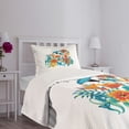 thumbnail image 3 of Ambesonne Flowers Quilted Bedspread Set 2 Pcs, Exotic Jungle Foliage, Twin Size, Blue Turquoise Orange, 3 of 5