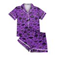 thumbnail image 5 of WTOBBY Women's Printed Halloween Pajama Set Loose Casual Short Sleeve Top with Elastic Waist Shorts Two-Piece Comfy Sleepwear Home Lounge Wear Outfit,Light Purple M, 5 of 6