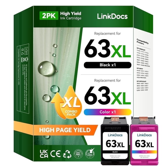 63XL Ink Cartridge Compatible for HP 63 Ink Cartridges for Printer HP Ink 63 XL for Compatible HP OfficeJet 3830 Ink 5255 5258 Envy 4520 4512 4516 DeskJet 1112 3630 3632 2132 Printer Ink( Black,Tri-C