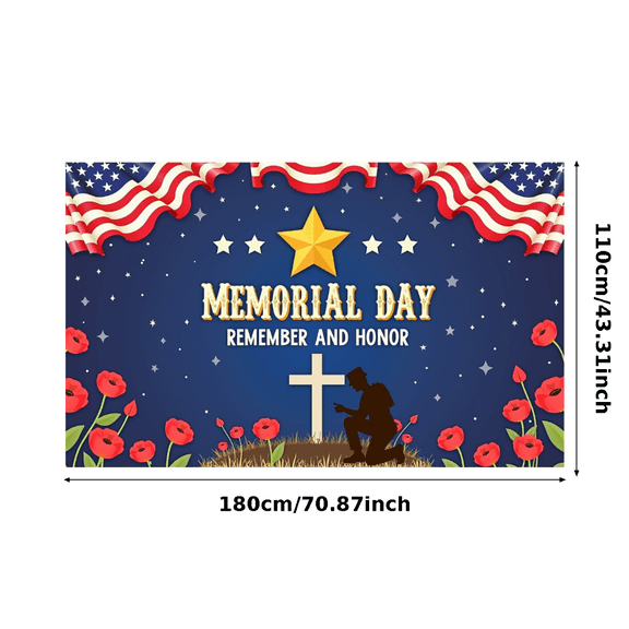 Patriotic Decor Memorial Day Banner Red Poppy Decoration Remember and Honor for Ceremonies Events Military Occasions