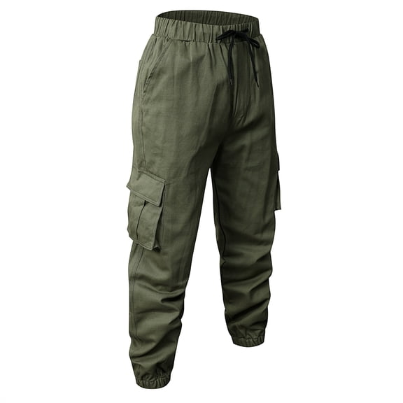 IAJDKMEK Men's Cotton Cargo Pants - Loose Fit Multi-Pocket Work Trousers and Hiking Pants for Casual Wear and Active Lifestyle,Army Green L