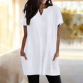 thumbnail image 4 of Duoif Womens Tops Women'S Casual V Neck Short Sleeve Dress Loose Fit T Shirt Dress with Pockets White XXL, 4 of 9