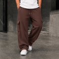 thumbnail image 2 of Gtoiithly Mens Solid Cargo Jogger Pants, Elastic Drawstring Waist Loose Wide Leg Sweatpants, Multi Pocket Casual Street Fashion Long Trousers Brown M, 2 of 8