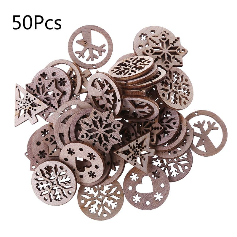 YEUHTLL 50pcs Laser Cut Wood Embellishment Wooden snowflake Shape Craft Wedding Decor