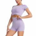 thumbnail image 2 of qolati Workout Sets for Women Seamless Crop Tops High Waist Leggings Matching Sets 2 Piece Outfits Shorts Sleeve Yoga Workout Gym Sweatsuits, 2 of 5
