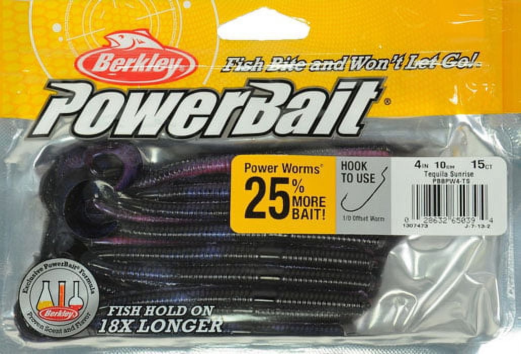 Berkley PowerBait® Power Worm Fishing Bait, Tequila Sunrise, 4in