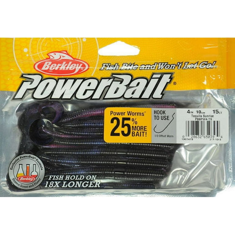 Berkley PowerBait® Power Worm Fishing Bait, Tequila Sunrise, 4in