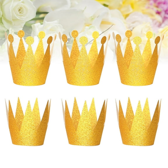 MLINS Golden Plastic Crown Hats for Birthday Parties with Ribbon 12 Pieces Glitter Prince and Crown Design Fits Kids and Adults